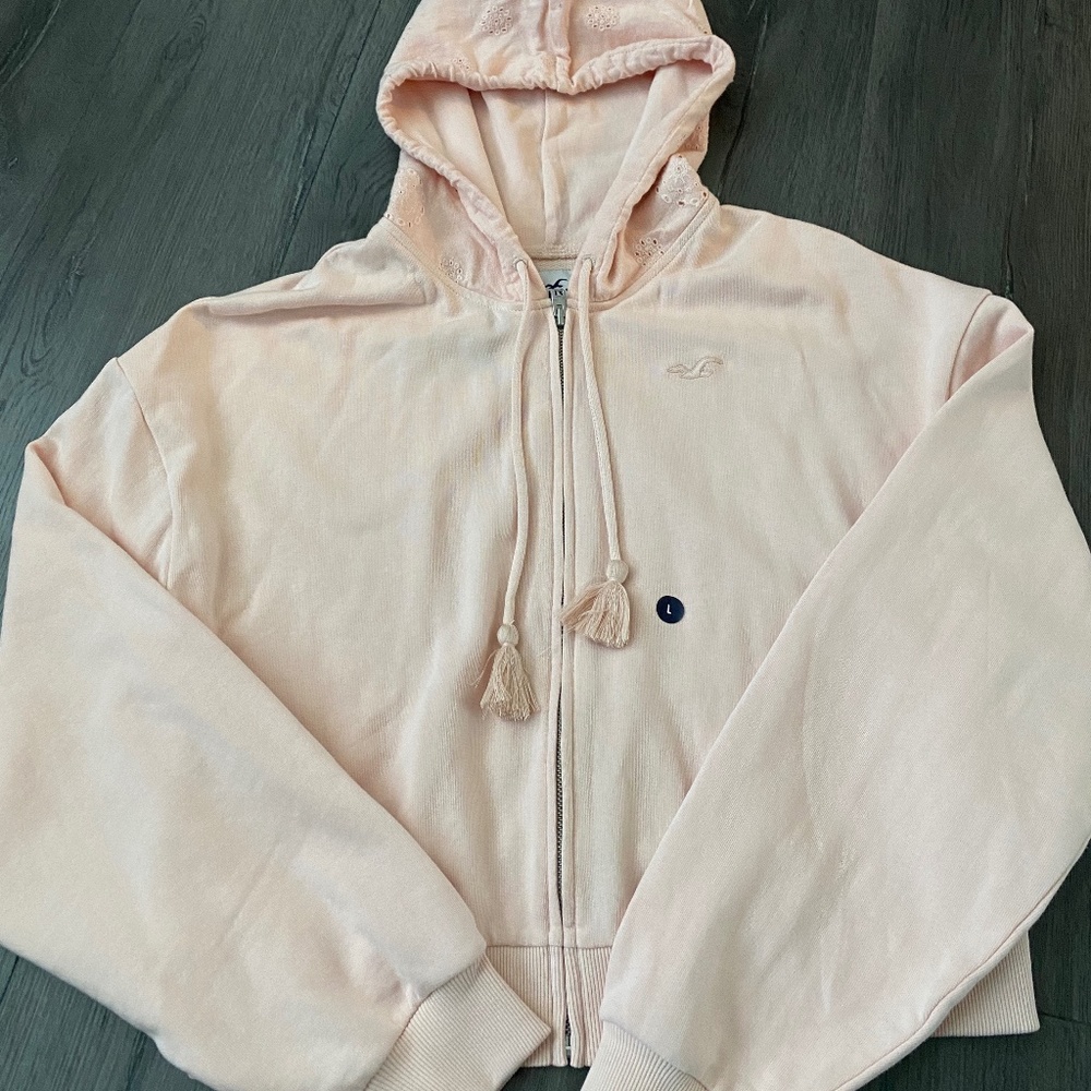 Light Pink Cropped Zip Up Hoodie